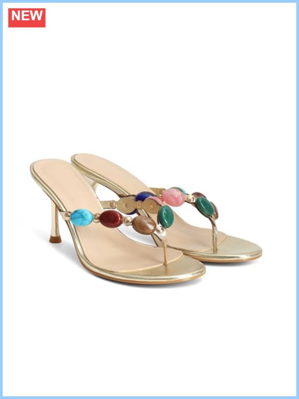 Jeweled Flip Flop Kitten Heels Strappy Stiletto Heeled Sandals for Women Open